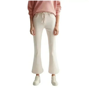 Mango Beige Lace Up Flare High Waist Jeans Tie Closure Denim‎ Pants L NWT